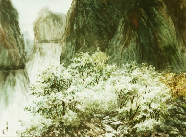 Z095 曾興平---花蓮中橫情 水彩 4K 1984 